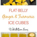 Ginger and turmeric with ice cubes and in ice cube tray